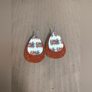 Orange Glitter Teardrop Earrings